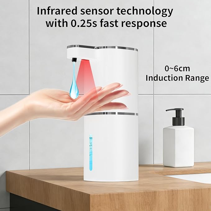 Automatic Liquid Soap Dispenser, Touchless Rechargeable Hand Soap Dispenser, 4 Adjustable Levels, 1200mAh Battery, Large Display, for Kitchen & Bathroom (White, Liquid)