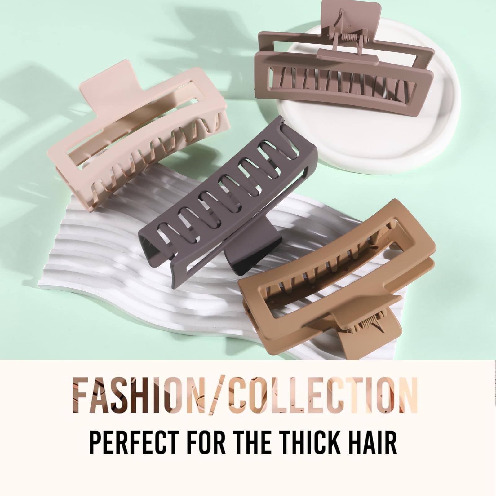 5 Inch Extra Large Claw Clips for Thick Hair and Long Hair, 4 Pack XL Jumbo Matte Rectangle Hair Clips, Oversized Non-Slip Strong Hold Jaw Clips for Women, Big Hair Accessories in Brown Tones