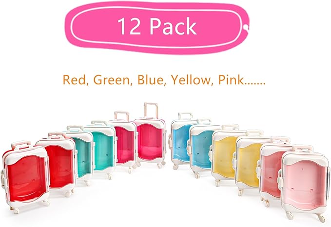 Yopay 12 Pack Mini Suitcase Candy Box, Tiny Gift Packaging Box for Girls Birthday Party, Wedding, Family Vacation, Jewelry, False Eyelashes Storage, 6Color
