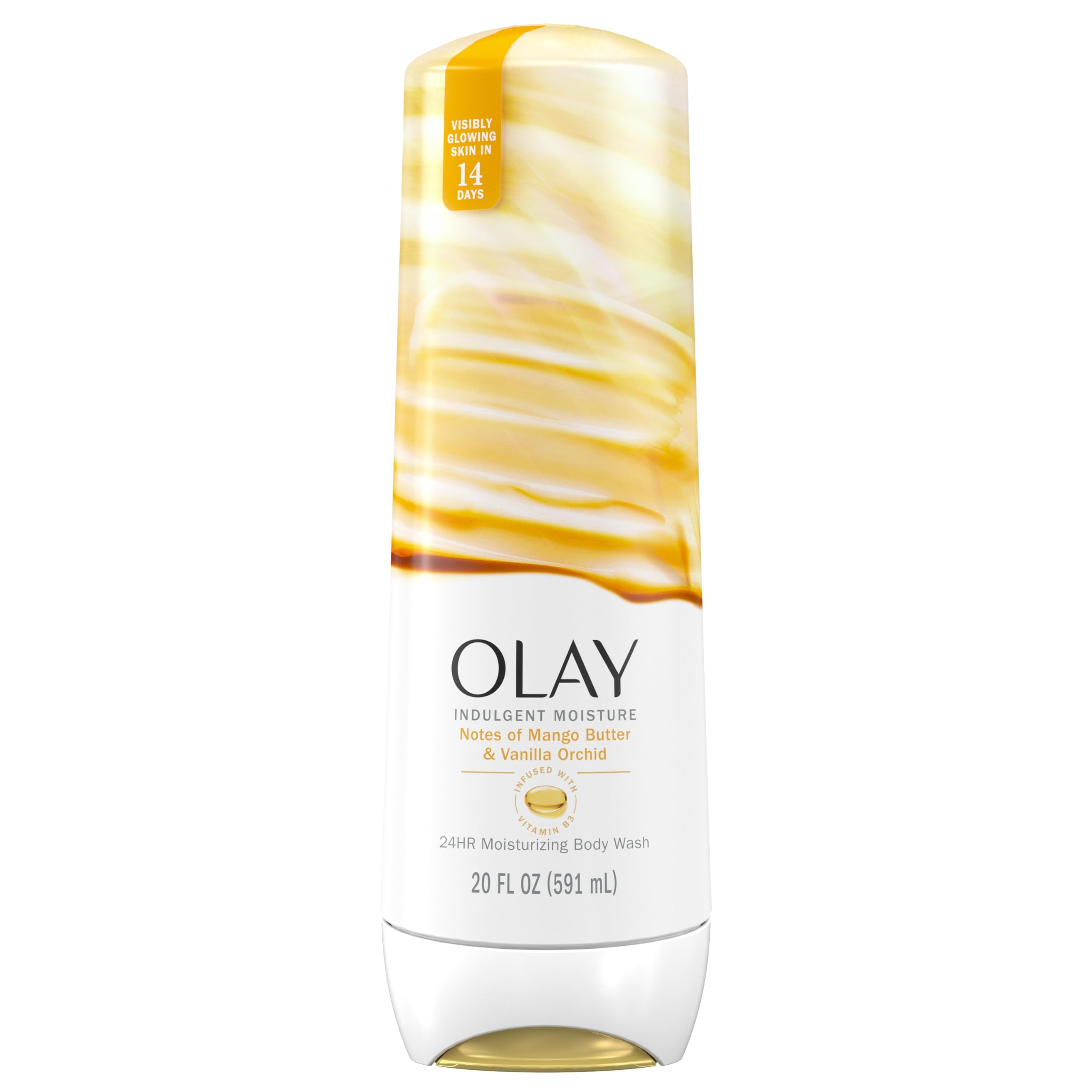 Olay Body Wash for Women, Indulgent Moisture, 24hr Moisturizing & Nourishing Formula, Infused with Vitamin B3 Complex, Luxurious Fragrances, Mango Butter & Vanilla Orchid Scent, 20 fl oz