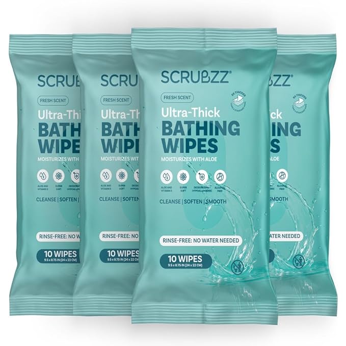 Extra Large Body Wipes for Adults Bathing No Rinse - 40 Ultra Thick Disposable Shower Wipes for Men, Women & Elderly - Great for Gym, Camping, Post Surgery