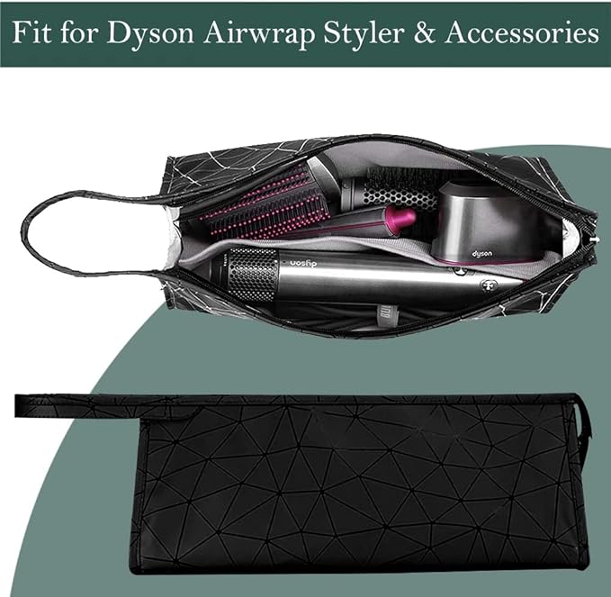 Premium Leather Tracvel Case Compatible with Dyson Airwrap Styler and Shark Flexstyle, Storage Bag for Supersonic Hair Dryer, Portable Organizer for Airwrap Dupes（Black）