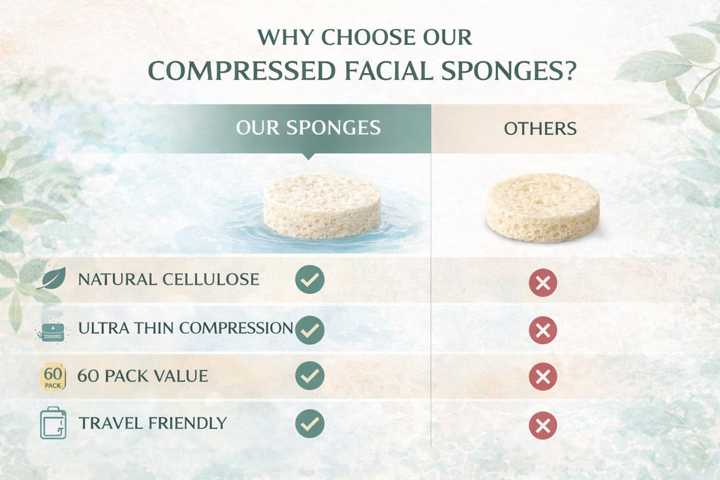 Compressed Facial Sponges 60 Pack – Natural Cellulose Facial Sponge for Cleansing, Makeup Removal, Exfoliating, Face Wash, Esthetician Spa Use (White)