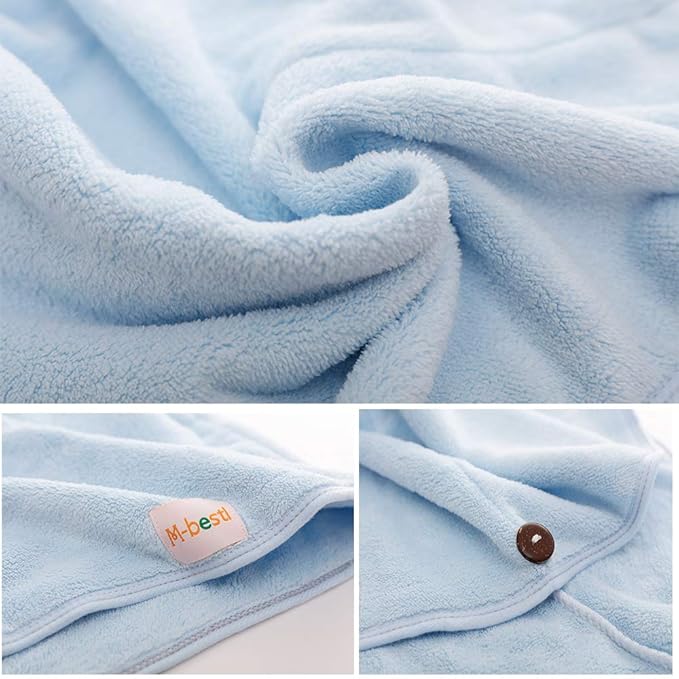 M-bestl 2 Pack Hair Drying Towels, Hair Towel Wrap,Absorbent Microfiber Hair Towel Turban with Button Design to Dry Hair More Quicker(Blue&Dark Gray)