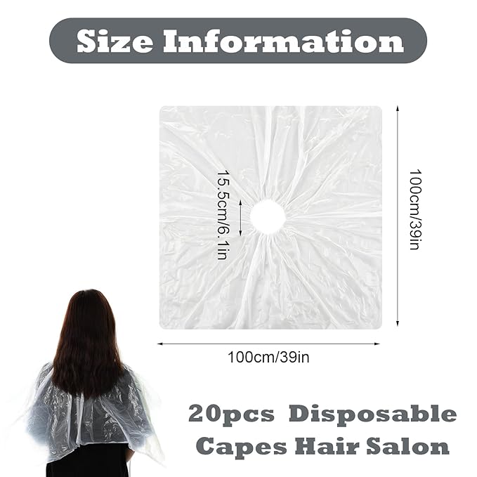 20 Pcs Disposable Capes Waterproof Hair Cutting Cape Hair Color Cape Disposable Hair Salon Capes for Hair Stylist, Hair Dye and Styling Bibs for Home and Salon Use 39 x 39 inch Disposable Barber Cape