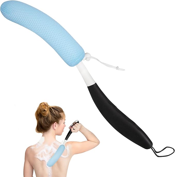 Back Scrubber for Shower, 15.35" Long Handle Shower Brush for Body, Back Brush for Shower for Men Women, Long Handled Bath Sponge for Deep Clean, Exfoliating, Anti-Slip Curve Handled Back Scrubber