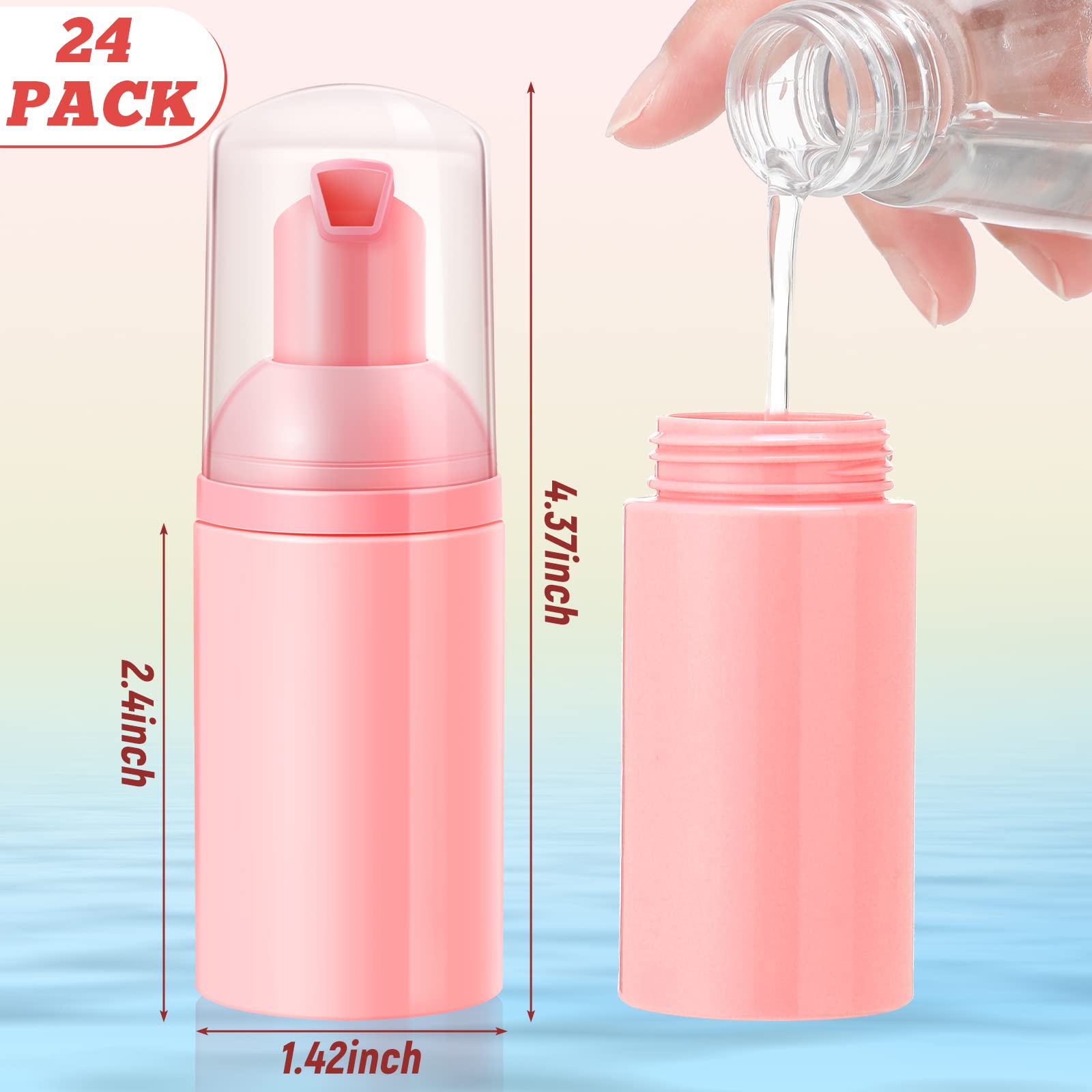 24 Pcs Foam Pump Bottles 1 Oz/ 30 ml Plastic Mini Empty Dispenser Travel Soap Foaming Bottles for Refillable Hand Sanitizer Lash Shampoo(Pink)