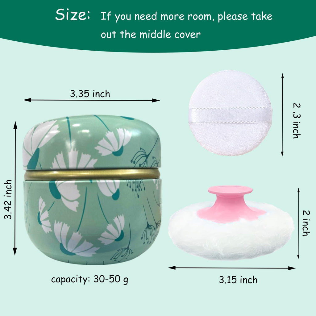 Qopoto Body Powder Puff and Container for Dusting Powder (Dandelion)