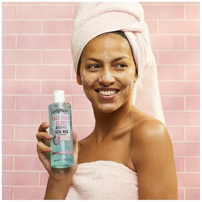 Soap & Glory Face Wash with Vitamin C - 3 in 1 Brightening Facial Cleanser, Makeup Remover & Face Exfoliator - Deeply Cleanses, Purifies & Hydrates for Radiant, Smooth Skin (11.8 fl oz)