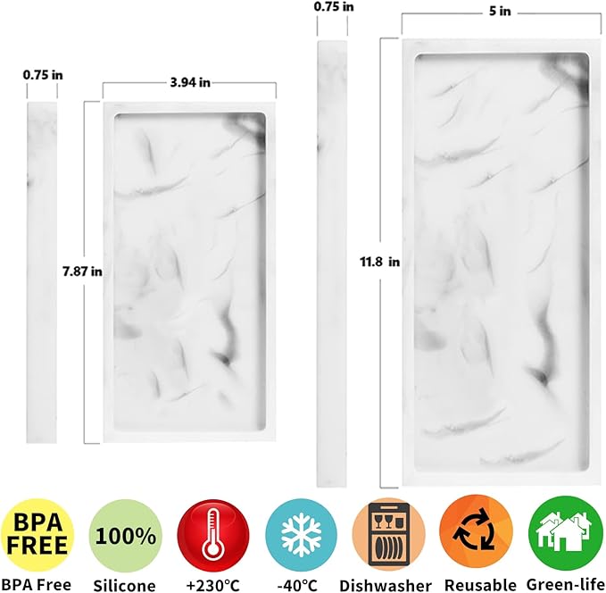 BiSUAN 2 Packs Silicone Bathroom Vanity Tray Large 11.8" ＆ Small 7.8" Set - Rectangle Shatterproof Flexible Bathroom Tray for Soap Dispenser, Tissues, Candles, Towel, Plant, Perfume Key