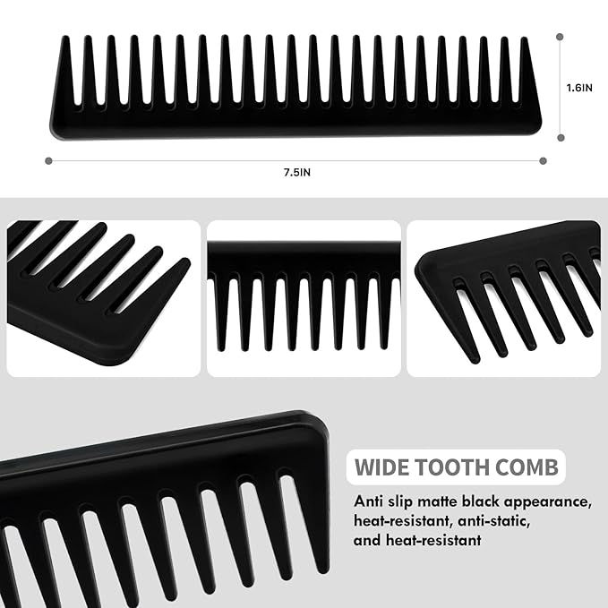 4pcs Curly Hair Brush Set for Adult & Kids Wet or Dry, Detangling Brush for 3/4ABC Hair with Wide Tooth Comb (4, Black)