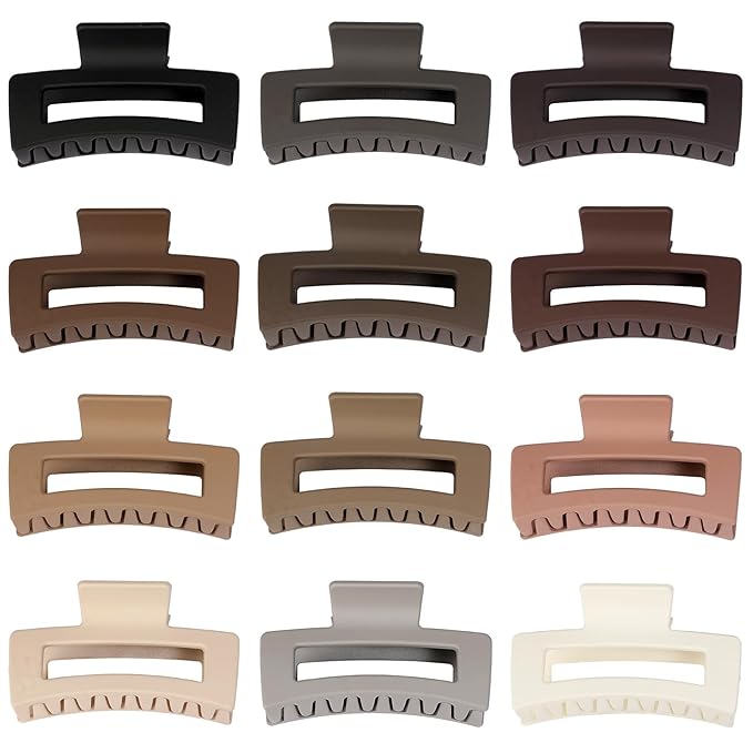 Sisiaipu 3.5 Inch Medium Hair Claw Clips 12 Pcs Square Claw for Thick and Thin Hair Rectangular Rectangle Hair Clips Jaw Clips Bulk Hair Accessories for women and Girls (Regular)