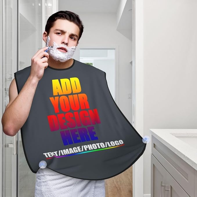 Personalized Custom Beard Bib Apron Design Your Photo Text Logo Beard Hair Catcher Non-Stick Beard Shave Capes for Trimming Shaving Dark Heather