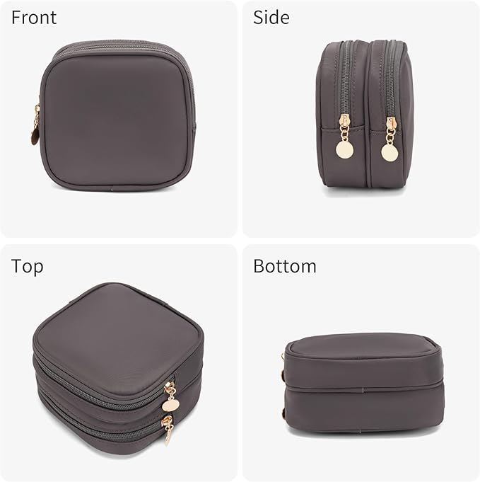 XIAOLER Small Makeup Pouch, Double Zipper Cosmetic Bag, Travel Makeup Bag, Cute Makeup Bag for Purse, Mini Toiletry Bag (Dark Grey)