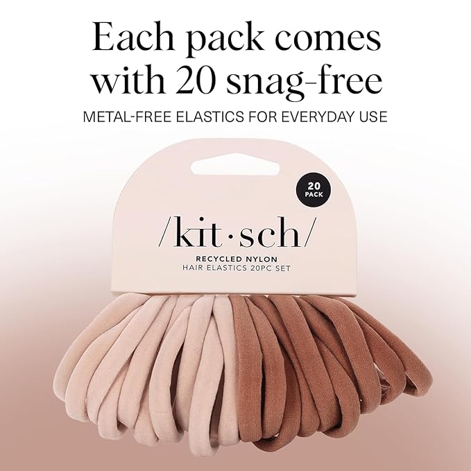 Kitsch Nylon Hair Ties No Damage - Stretchable Hair Bands for Strong All-Day Hold, Ponytail Holders | Hair Accessories for Girls - Blush 20 Pcs