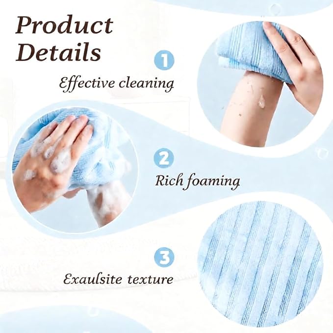 Exfoliating Body Scrubber, Back Scrubber for Shower, Japanese Exfoliating Washcloth Towel, Loofah Sponge Net Body Exfoliator for Men Women+Free Loofah Dish Towel (4Pcs Long Bath Towel)