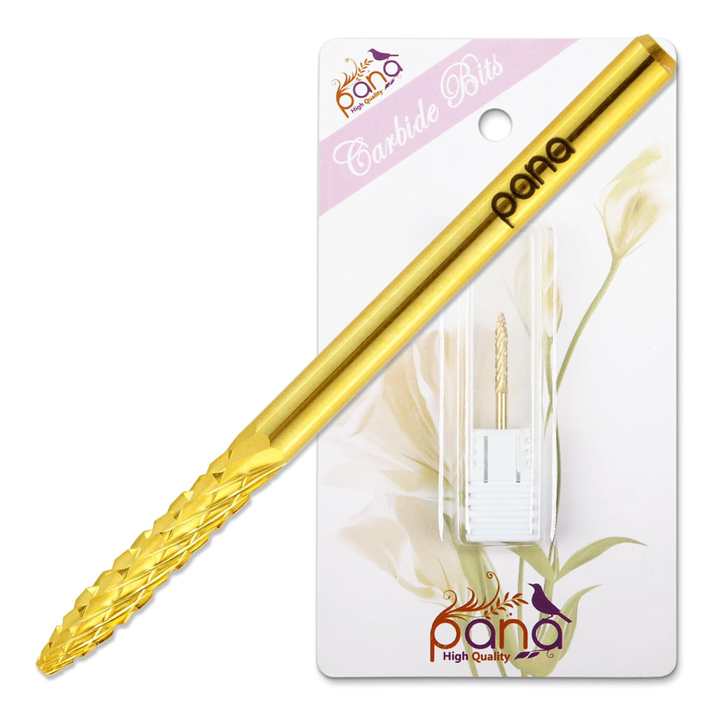 PANA 3/32" Carbide Cuticle Nail Drill Bit for Cuticle Cleaning, Dead Skin Removal, Gel Polish & Acrylic Removal, Under Nail Cleaner, Nail Salon, Manicure Tools (UNC - Gold, Coarse)