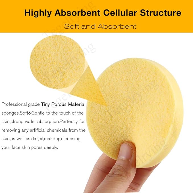 Facial Sponge Compressed,120 Count PVA Professional Makeup Removal Round Face Wash Sponges Spa Pads Exfoliating Cleansing for Women,Yellow,Pink,Purple,Blue,Green