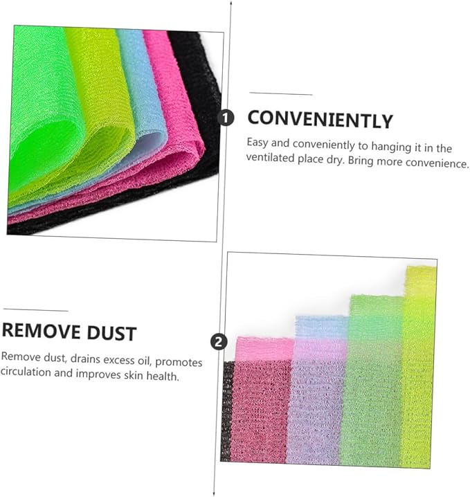 CTIRCHIU 5Pcs Back Scrubber Strap Exfoliating Body Washer for Shower Comfortable Long Strap for Back Neck and Shoulders Cleaning for Family Use Random Color
