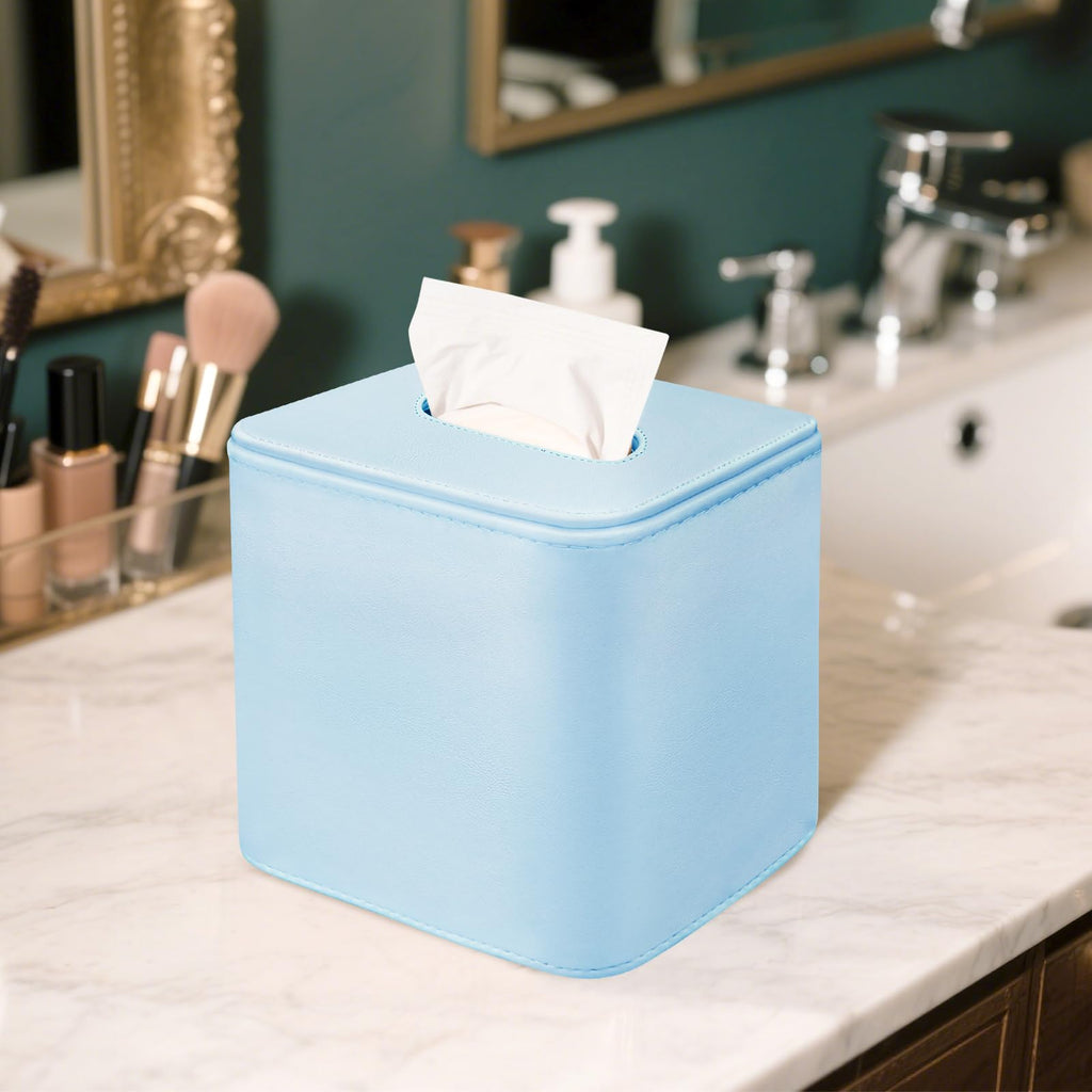TNIIFXC Tissue Box Holder Square PU Leather Stylish Facial Tissue Box with Magnetic Closure Decorative Cube Tissue Box Cover for Bathroom Vanity Office