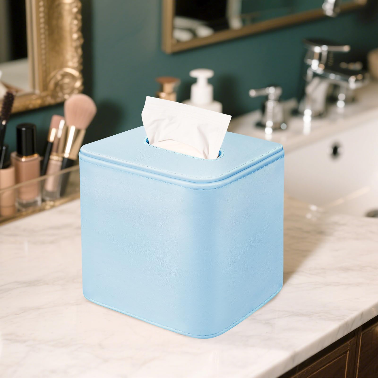 TNIIFXC Tissue Box Holder Square PU Leather Stylish Facial Tissue Box with Magnetic Closure Decorative Cube Tissue Box Cover for Bathroom Vanity Office