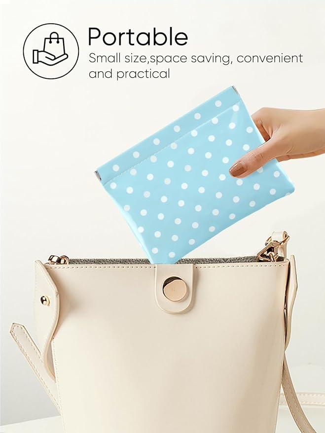 Ksriylm Dots Leather Makeup Pouch Set for Women Small Make Up Bag for Purse Waterproof Initial Makeup Cosmetic Bags Pouches for Purse Aesthetic Travel Toiletry Bag,Blue White