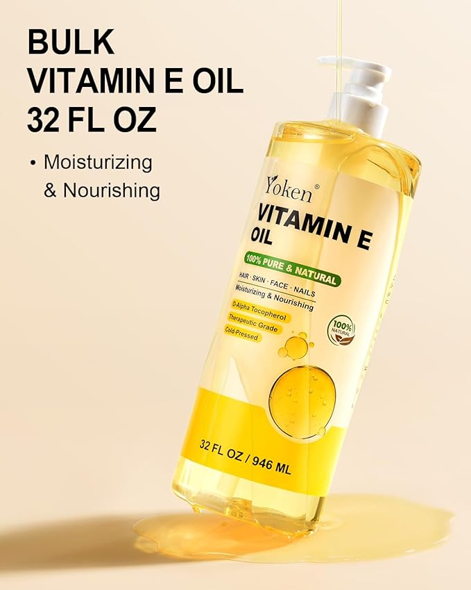 Yoken Vitamin E Oil for Skin 32 Oz Bulk Cold Pressed DIY Body oils for Face