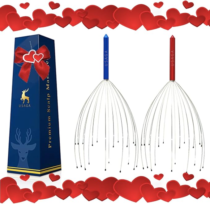 USAGA Head Massager Scalp Massager 20 Fingers Head Scratcher for Head Body Relaxing (Red & Blue)