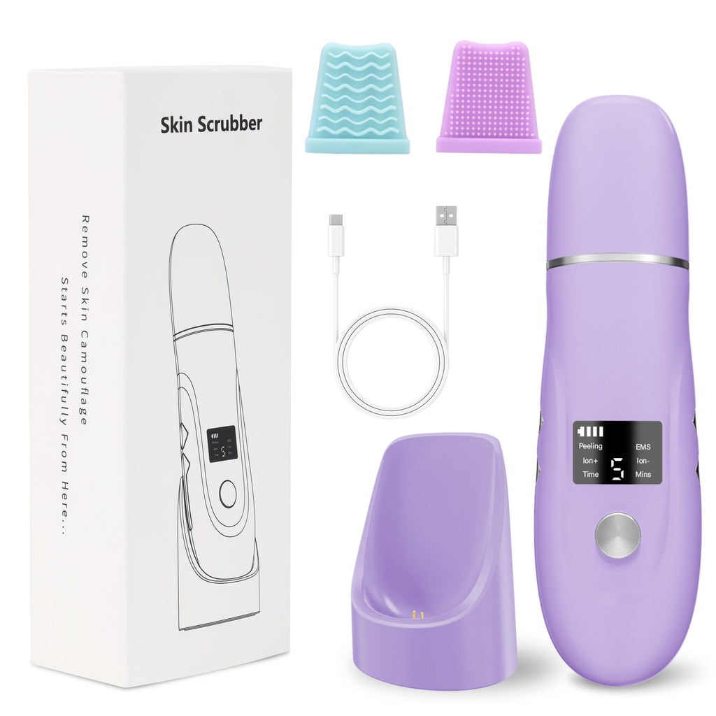 Face Scrubber Skin Spatula - Blackhead Remover Deep Cleansing Tool for Pore Extraction, 4-in-1 Fast Charging Dock Blackhead Remover Face Spatula for Facial Skincare Women Gift (Purple)