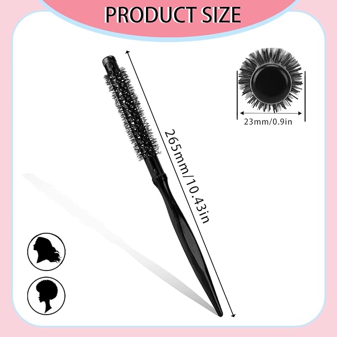 Small Round Nylon Bristle Curling Brush for Women's Hair Styling - Mini Quiff Roller for Blow Drying, Lifting Bangs, and Short Curly Hair, Beard Grooming Brush for Men