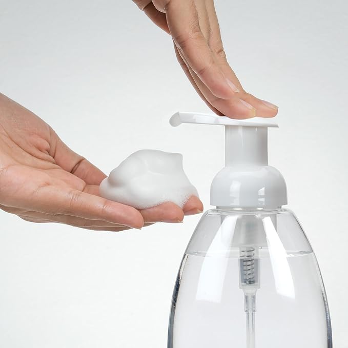 Ginger Lily Farms Foaming Soap Dispenser, Refillable Plastic Pump Bottles for Liquid Hand Soap, 12 oz. Clear Bottle with White Pump, 2-Pack