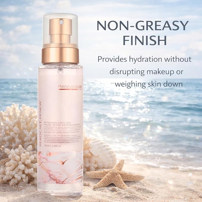 Manna Kadar Beauty Ready, Set, Renew Refreshing Face Mist, 180ml - Sets Makeup & Helps Keep a Flawless Face, Provides Moisture, Keep Skin Hydrated & Healthy, Sea Botanicals, Invigorating, Refreshing