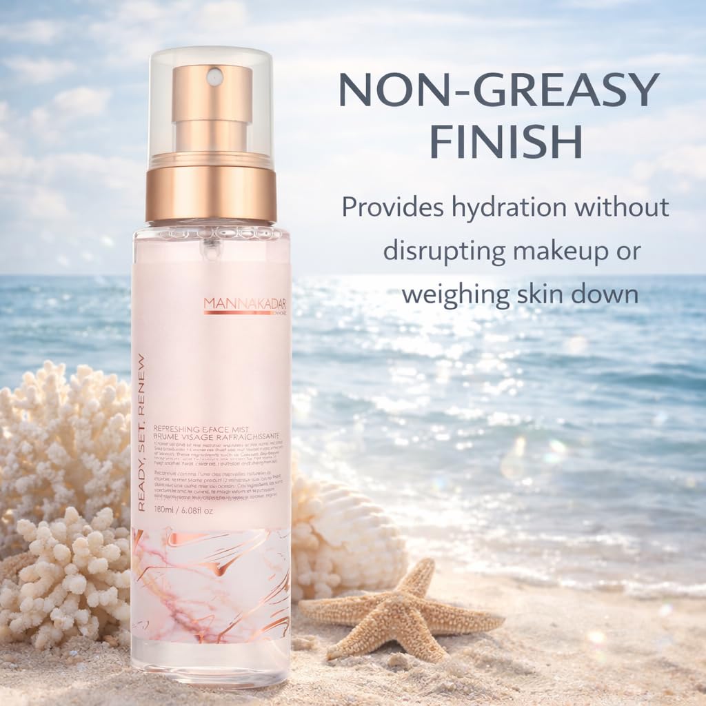 Manna Kadar Beauty Ready, Set, Renew Refreshing Face Mist, 180ml - Sets Makeup & Helps Keep a Flawless Face, Provides Moisture, Keep Skin Hydrated & Healthy, Sea Botanicals, Invigorating, Refreshing