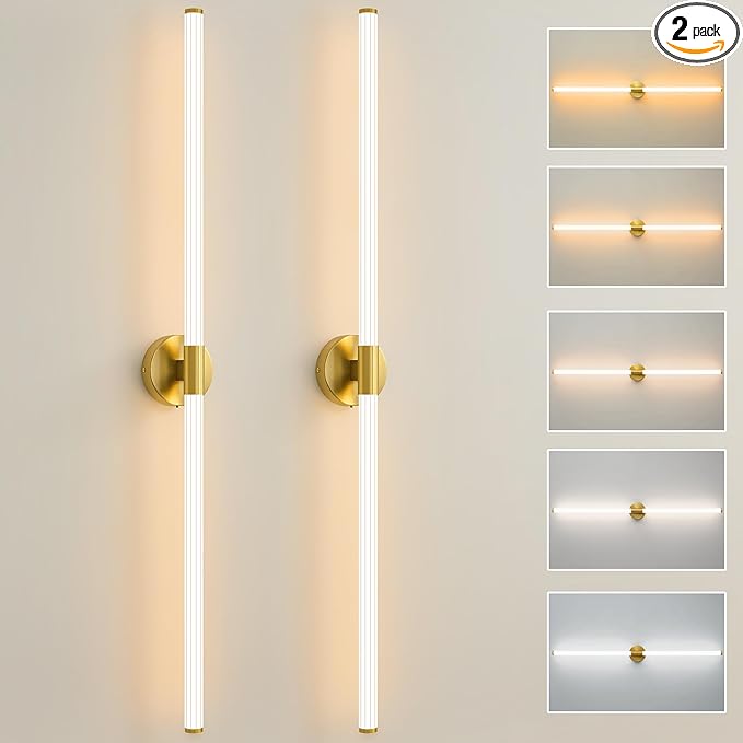 Glod Wall Sconces Set of 2 Hardwired, Dimmable 5CCT LED Bathroom Light Fixtures Over Mirror, 360° Full Lighting 47" Long Vanity Light Bar Modern Wall Sconce for Bathroom Bedroom Living Room
