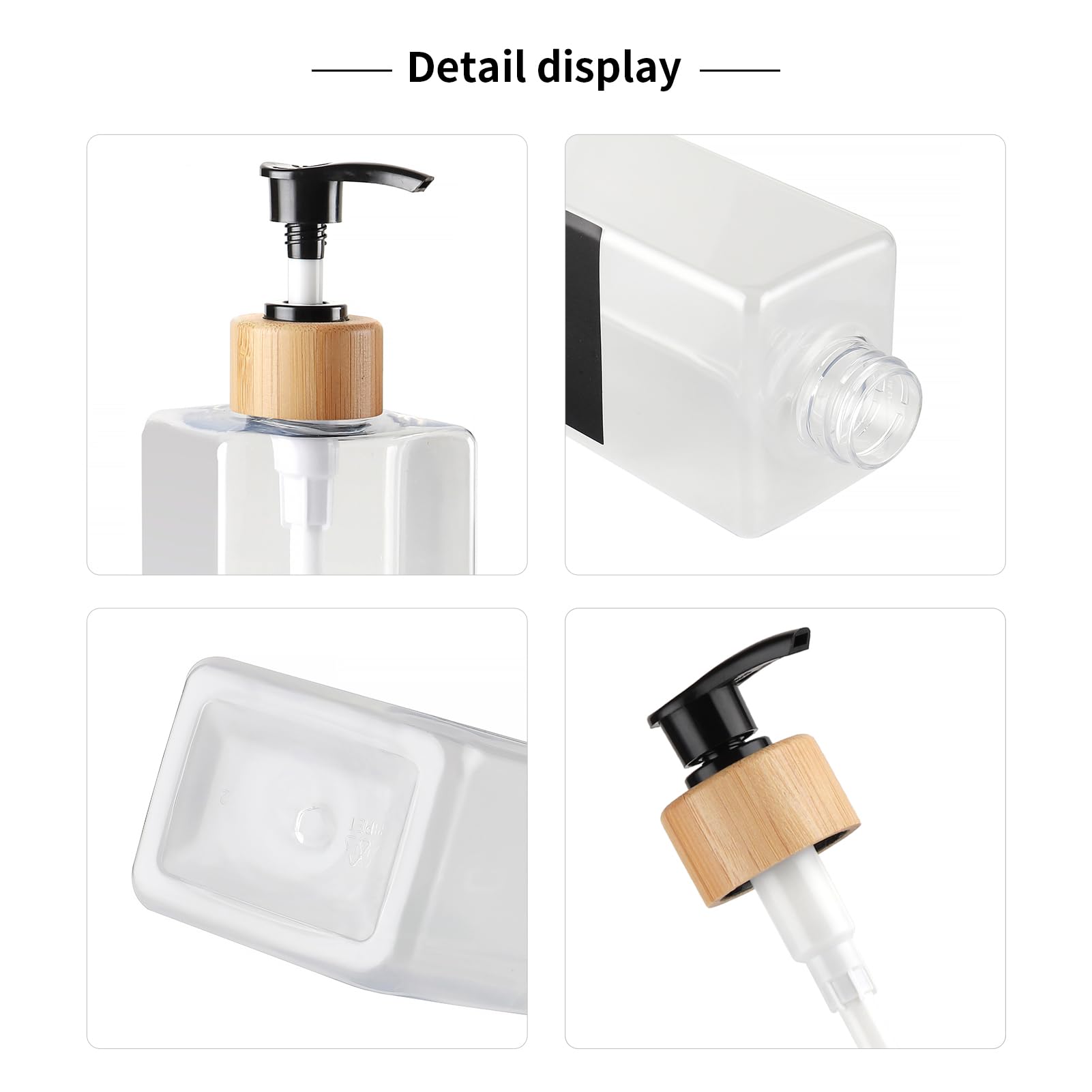 Shampoo and Conditioner Dispenser, Set of 3 16.9oz Refillable Shower Bottles Soap Dispenser with Waterproof Labels, Empty Plastic Bamboo Pump Body Wash Dispenser Set for Bathroom Hotel Tawny