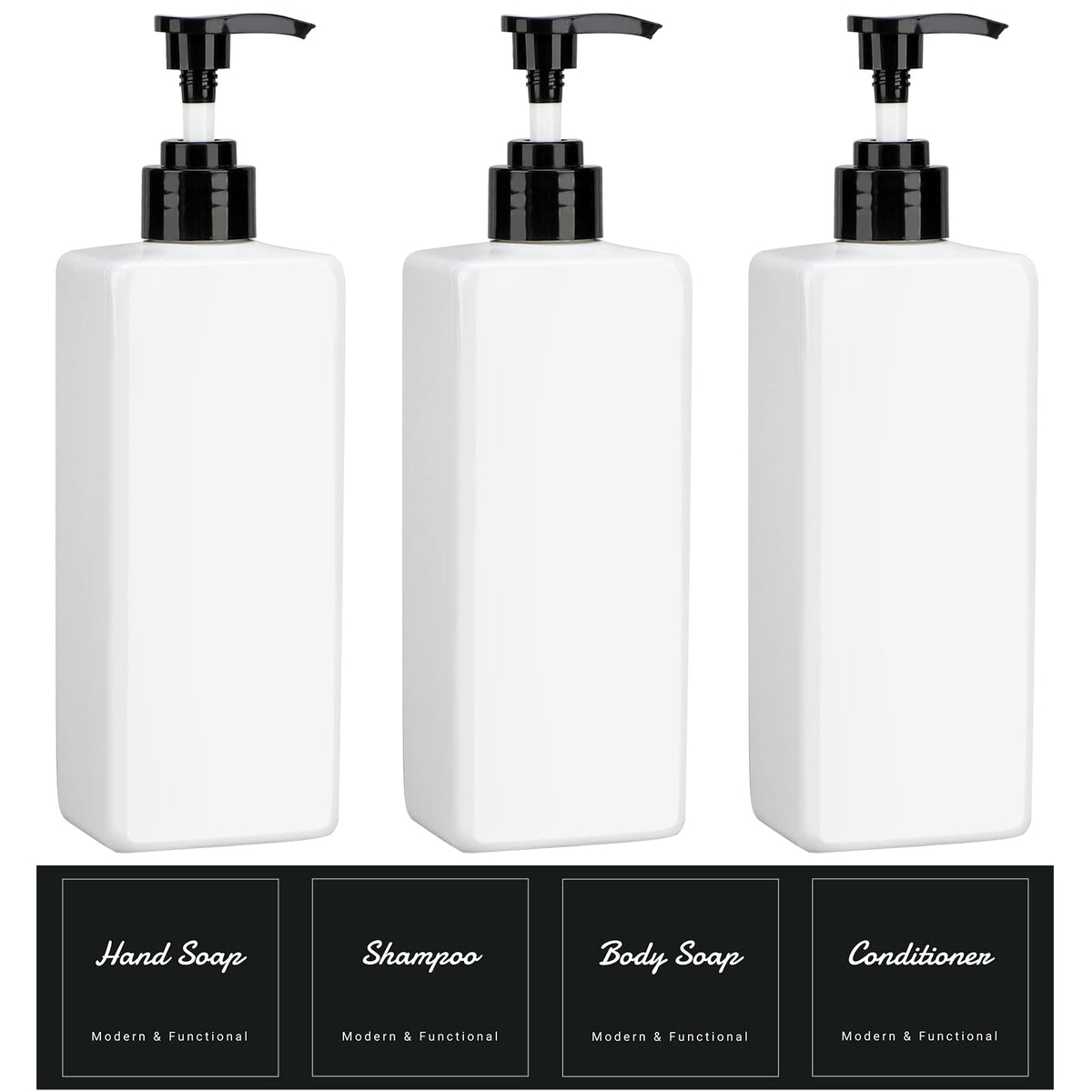 Suream 9.5oz Refillable Pump Press Bottles, Plastic Shampoo and Conditioner Dispenser, 280ml Reuable Cosmetic Empty Bottle, Bathroom Countertop Shower Dispensers for Body Wash, Hand Sanitizer, 3Pack