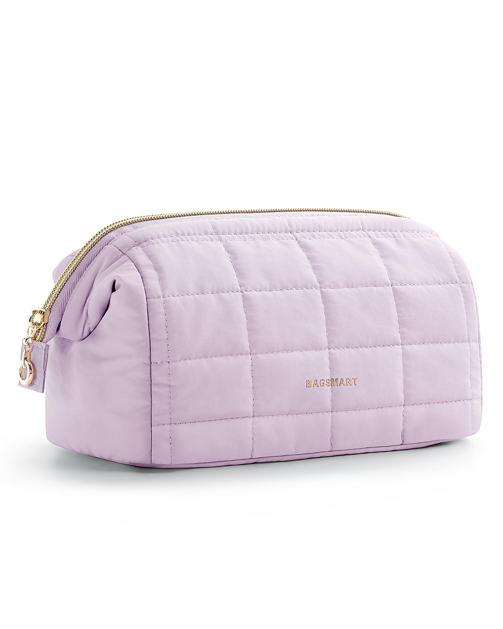 BAGSMART Makeup Bag Travel Toiletry Bag, Puffy Padded Make Up Bags for Women Makeup Organizer Case, Wide-open Pouch Purse Travel Essentials Toiletries Accessories Brushes, Lavender Purple