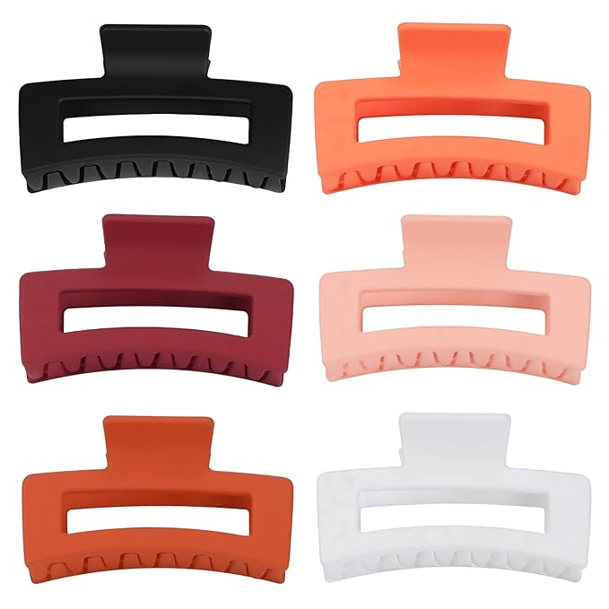 Sisiaipu 3.5 Inch Medium Hair Claw Clips 6 Pack Hair Clips for Women Square Rectangle Claw for Hair Banana Jaw Clips Hair Accessories for Girls (Orange)