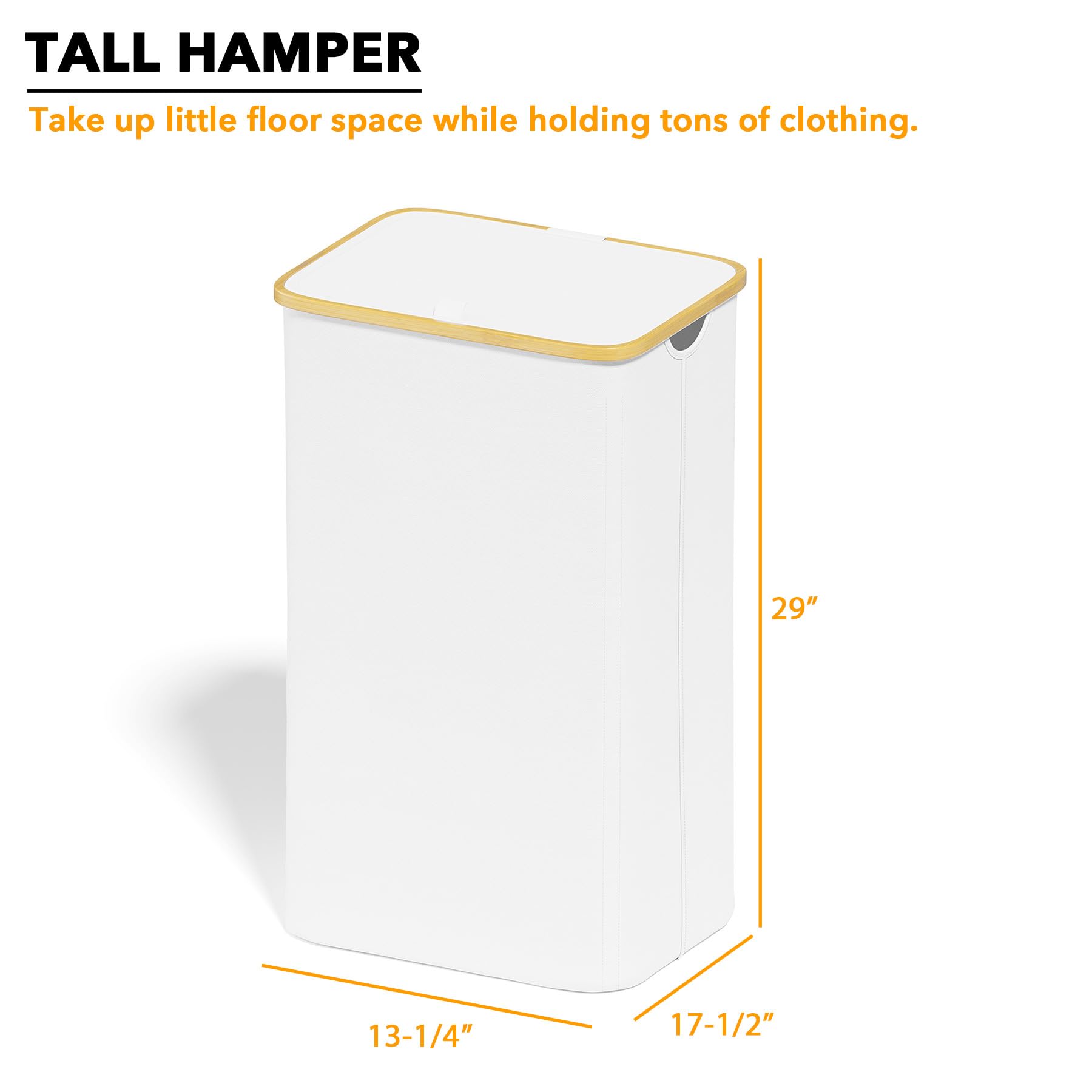 SpaceAid Laundry Hamper with Lid, 110L Large Tall Clothes Basket Bin with Bamboo Handles, Collapsible Laundry Hamper for Bedroom, Bathroom, Dorm, Laundry Room - White