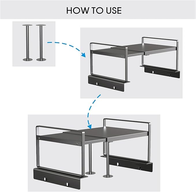 Adjustable Fridge Top Storage Rack,20.8"-36.6" Expandable Organizer Shelf,Refrigerator Storage, Anti-Slip,L-Shaped Design,Space Saver for Kitchen,Laundry,Dorm (Fits Most Appliances)