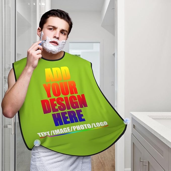 Personalized Custom Beard Bib Apron Design Your Photo Text Logo Beard Hair Catcher Non-Stick Beard Shave Capes for Trimming Shaving Yellow Green