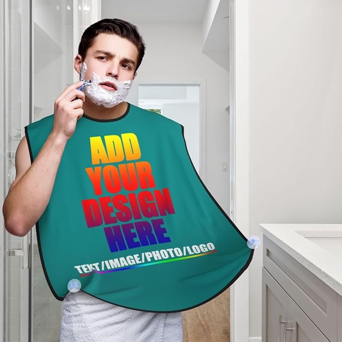 Personalized Custom Beard Bib Apron Design Your Photo Text Logo Beard Hair Catcher Non-Stick Beard Shave Capes for Trimming Shaving Tropical Blue