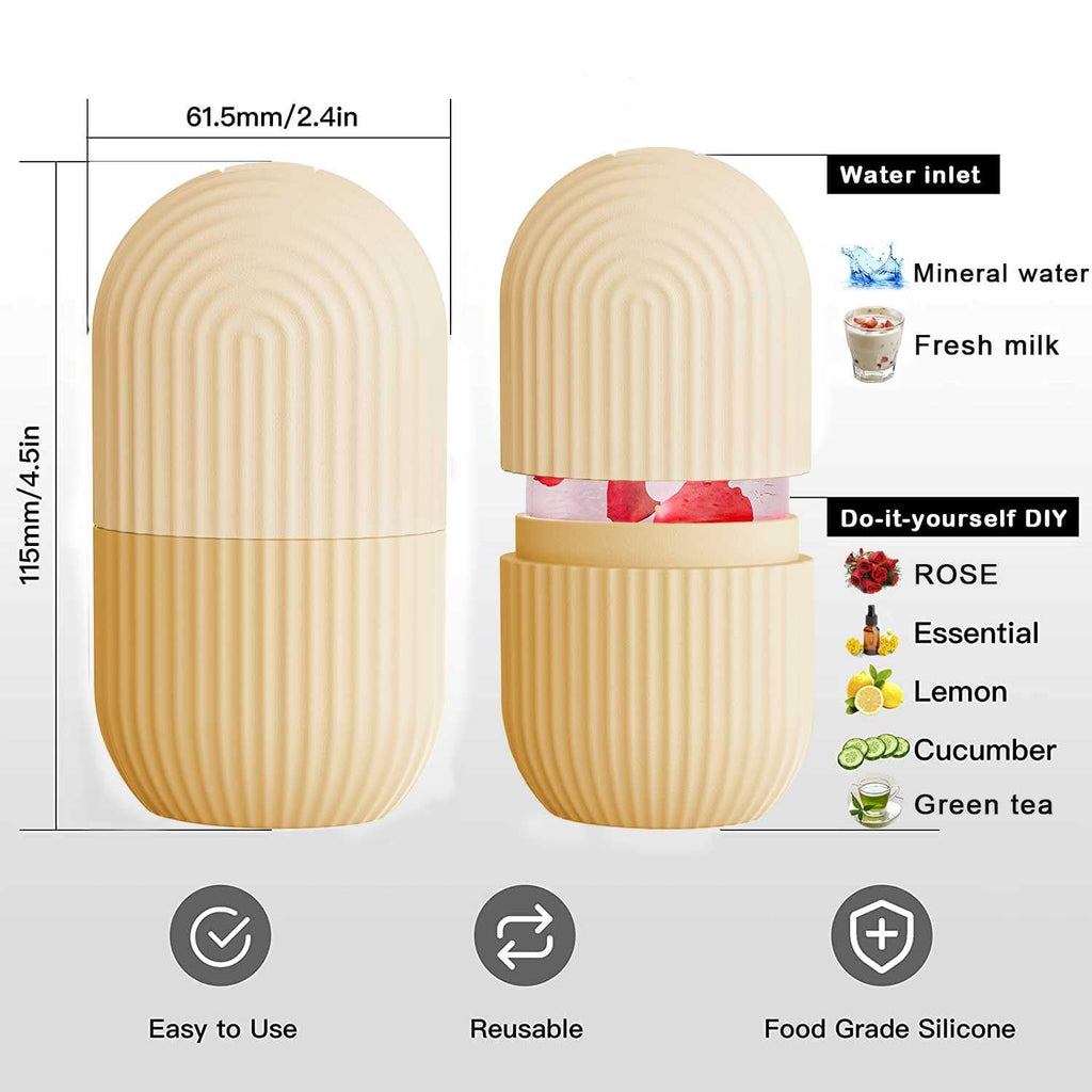 XHJRI Ice Face Roller Massager,Ice Cube Roller for Face, Eyes and Neck Naturally Conditioning and Skin Care,De-Puff Eye Bags,Reduce Migraine Pain,Reusable Massage Silicone Ice Mold (Beige)