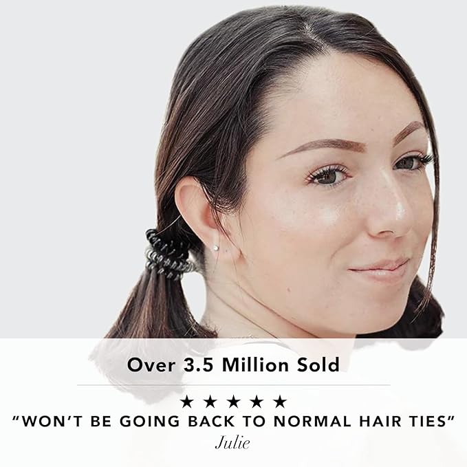 Kitsch Spiral Hair Ties for Women – Coiled Plastic Hair Ties No Damage, Ponytail Holders for Thick and Thin Hair – Creaseless and Dent-Free, Phone Cord Style - Black, 8 Pcs
