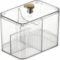 OIWTLIFE Cotton Swab Holder Cotton Pad Holder with 3 Compartments Clear Bathroom Vanity Storage Organizer