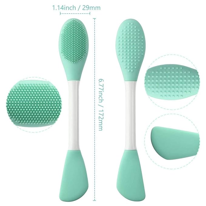 LASSKY Silicone Brushes,Double-Ended Silicone Face Mask Brush,Facial Cleansing Brush, Premium Soft Facial Masks Other Skin Care Applicator Tool for Cream, Body Lotion,Moisturizer (Green)