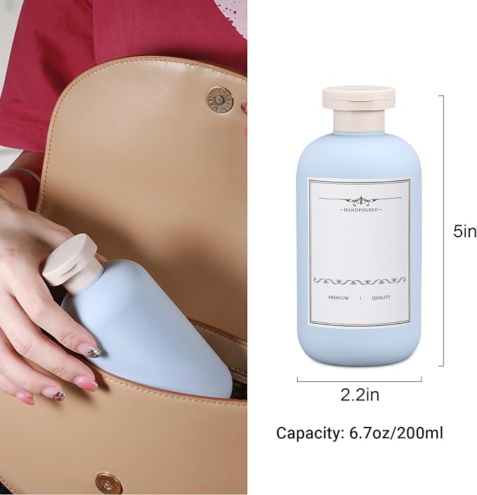 UMETASS 6.8oz Travel Bottles for Toiletries, Empty Plastic Squeeze Bottles with Flip Cap, Lotion Container for Toiletries Travel Size Shampoo and Conditioner (3 pack, bule)