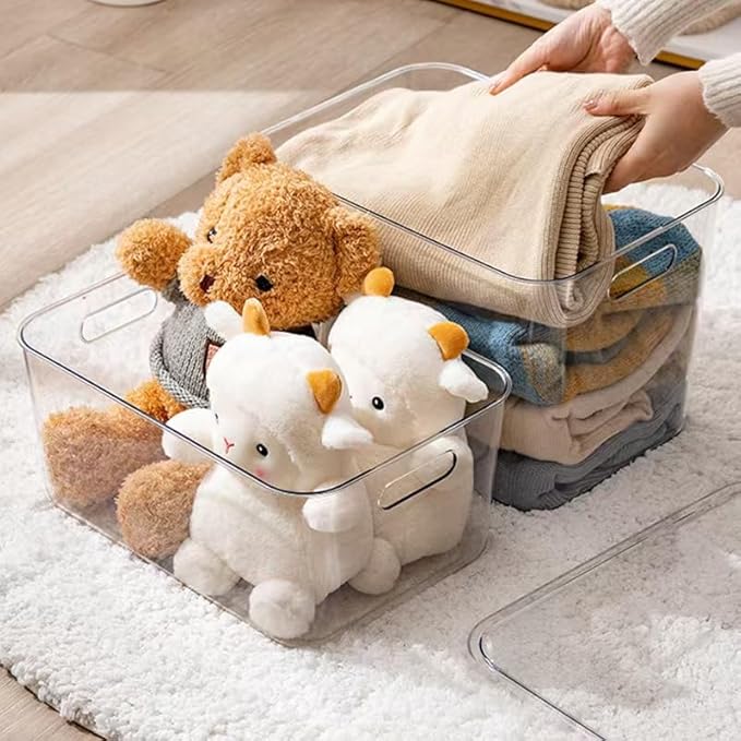 Ytteve 2 Pack Large Clear Plastic Storage Bins with Handles, 14.2" x 10" x 6.3" Stackable Organizer Containers for Pantry, Closet, Kitchen, Bathroom, Under Sink & Laundry