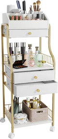 HapiRm Floor Makeup Organizer Storage - Vanity Skincare Make Up Organizers and Storage with Drawers, Cosmetics Display Cases Holder for Skin Care Nail Polish Perfume Makeup Brush, Gold