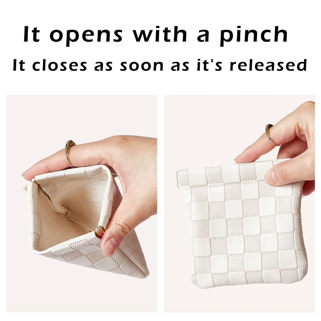 HIGH FIT Leather Pocket Cosmetic Bag for Purse,Coin Purse Lipstick Cosmetic Accessories Organizer, Travel Kit Storage Pouch,Waterproof Portable No Zipper Self-closing (Black+White/Small)
